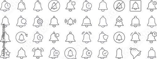 Bell with Items Collection of Thin Icons. Editable Stroke. Suitable for Web Sites, Books, Cards, Apps