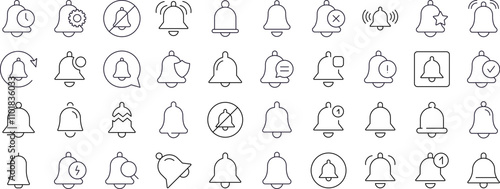 Bell with Items Set of Thin Icons. Editable Stroke. Suitable for Web Sites, Books, Cards, Apps