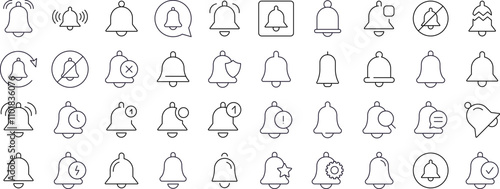 Bell with Items Pack of Thin Icons. Editable Stroke. Suitable for Web Sites, Books, Cards, Apps