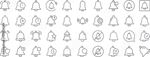 Bell with Items Bundle of Thin Icons. Editable Stroke. Suitable for Web Sites, Books, Cards, Apps