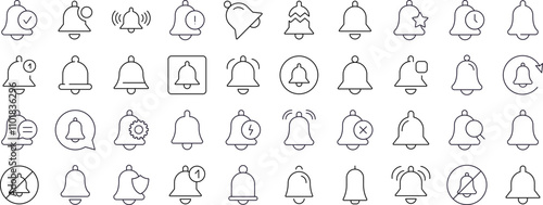 Bell with Items Related Icon Set. Editable Stroke. Suitable for Web Sites, Books, Cards, Apps