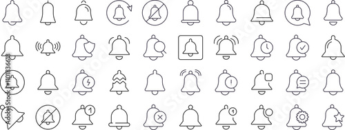 Bell with Items Simple Isolated Line Icons Collection. Editable Stroke. Suitable for Web Sites, Books, Cards, Apps