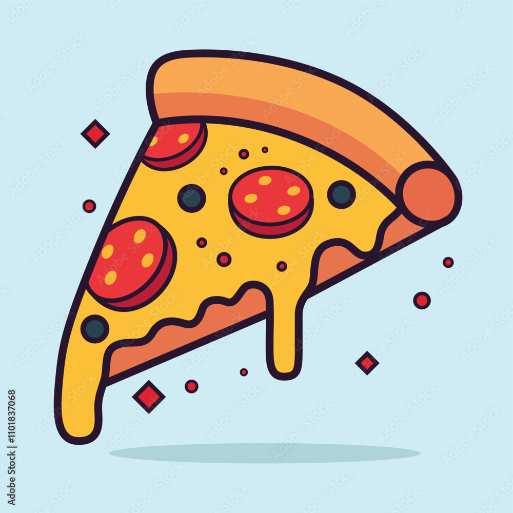 Cute Pizza Cartoon Character - Flat-Style Fast Food Vector Icon Cute Pizza Cartoon Character - Flat-Style Fast Food Vector Icon