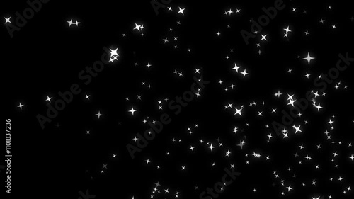 4 pointed star shaped snof flakes falling heavily quick snowfall overlay, black background - winter, quickly falling snow effect.