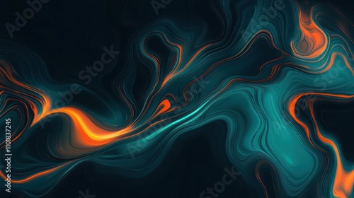 Digital Gradient Aurora with Turquoise and Tangerine Hues, Artistic Depth and Glow