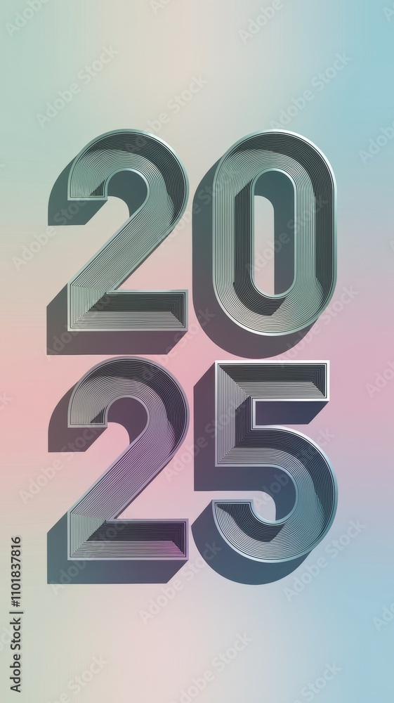 Modern design showcasing the year 2025 with a smooth gradient background highlighting upcoming trends and innovations