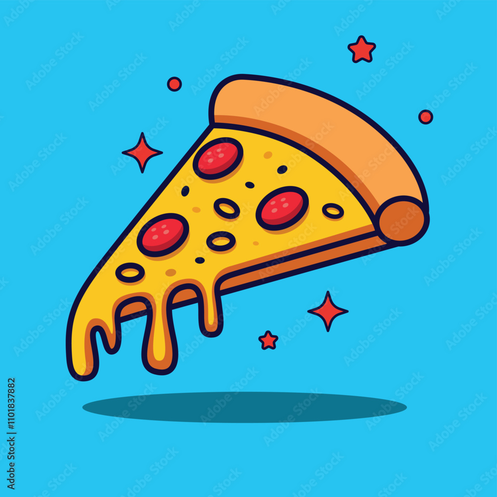 Adorable Pizza Cartoon Icon Vector Illustration - Fast Food Concept in Flat Style Adorable Pizza Cartoon Icon Vector Illustration - Fast Food Concept in Flat Style
