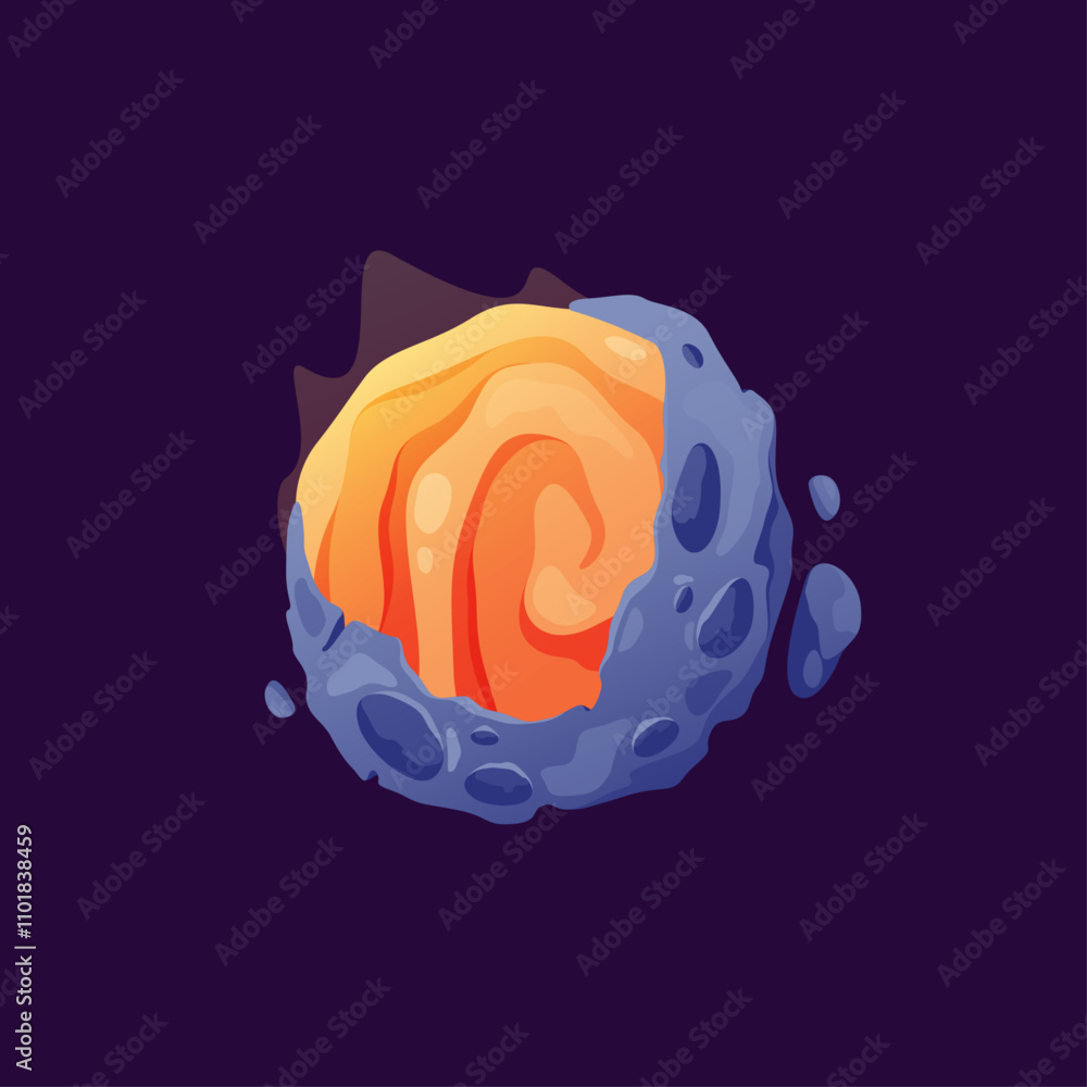 Obraz premium Fiery energy ball with shining and glowing. Vector isolated icon of magic or fantasy planet with plasma flowing. Game design or space theme decoration. Magma heat on surface of celestial body