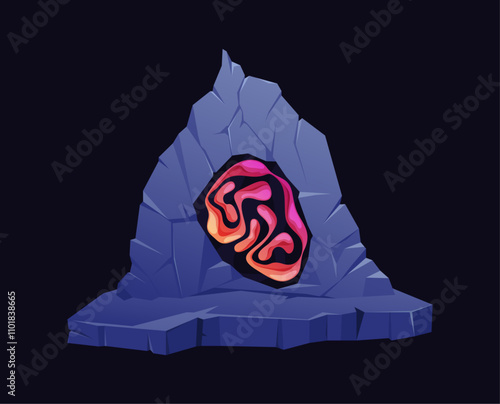 Magical portal or stone doors for traveling in space and time. Vector isolated game design assets, cartoon mysterious gateway for teleportation or leveling up. Magma or heat surface design