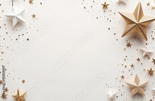 Decorative stars and glitter arranged on a plain background for holiday celeb...