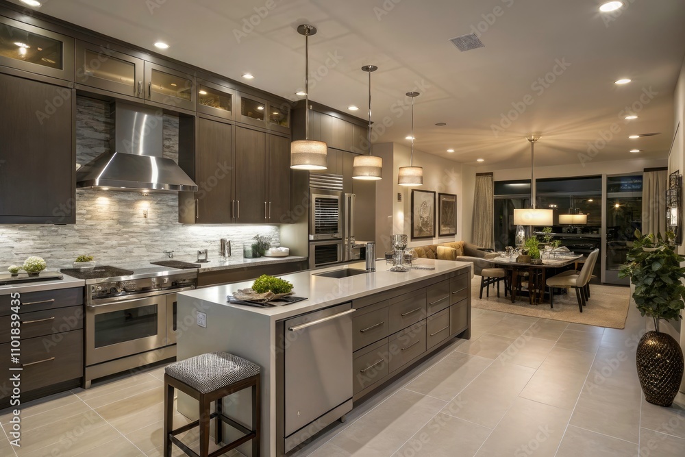 Modern Kitchen with Stainless Steel Appliances and Sleek Cabinetry in Contemporary Home Design Modern Kitchen with Stainless Steel Appliances and Sleek Cabinetry in Contemporary Home Design