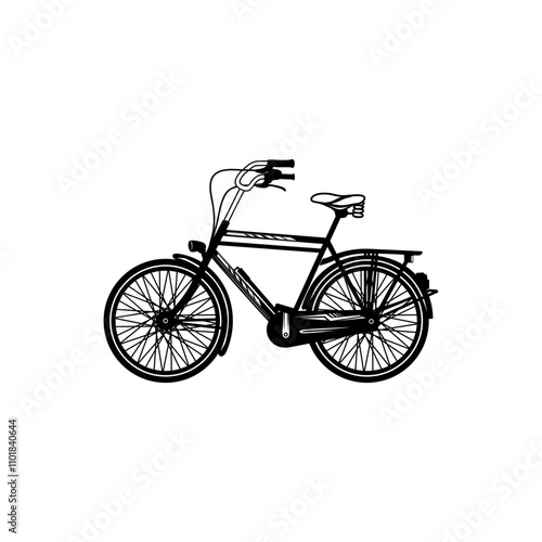 classic bike, vintage bike side view color black and white vector line art 
