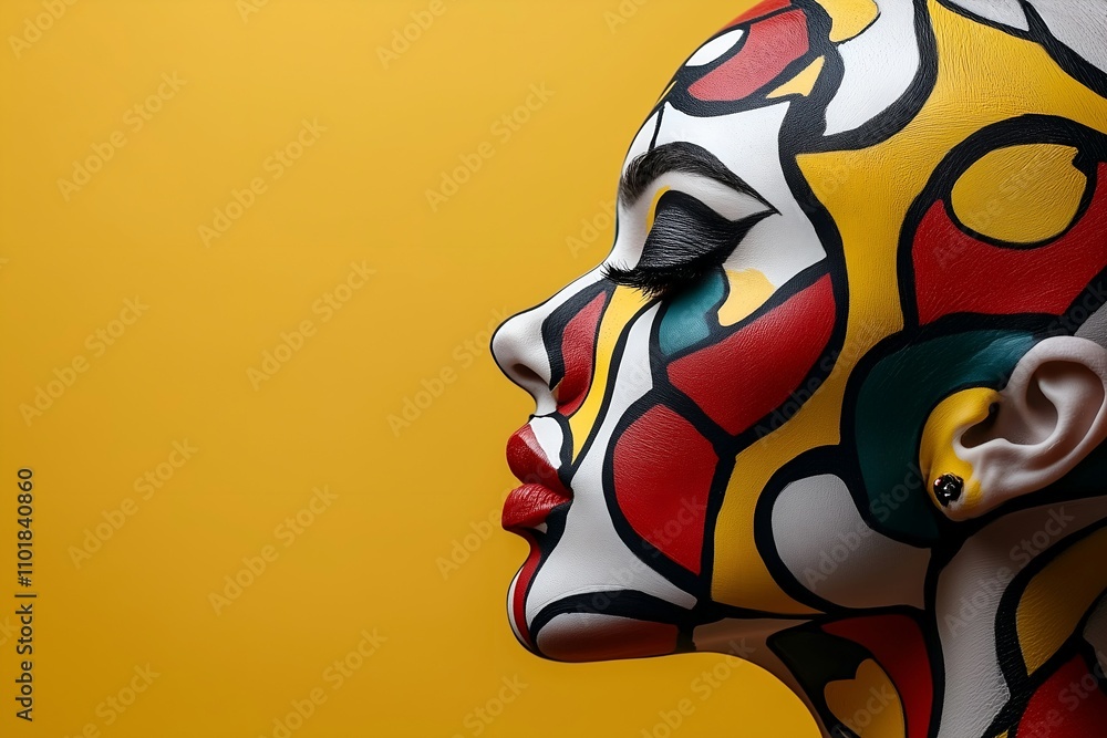 Obraz premium Woman's Face with Abstract Multicolored Face Paint
