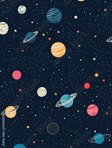 A colorful painting of the solar system with planets and stars. 