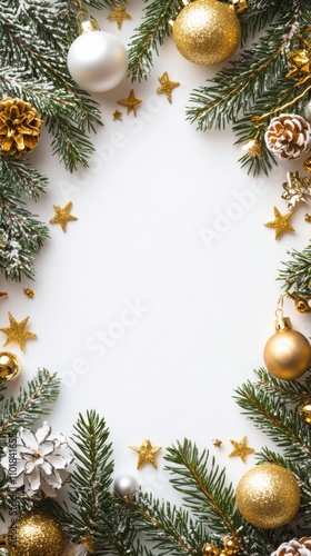 Festive background with blank space for wishes surrounded by holiday decorati...