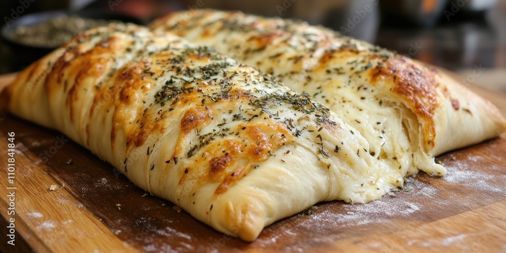 A calzone stuffed with mozzarella cheese and garlic oil, all wrapped in savory pizza dough, creates a deliciously flavorful meal perfect for any pizza lover. A calzone stuffed with mozzarella cheese and garlic oil, all wrapped in savory pizza dough, creates a deliciously flavorful meal perfect for any pizza lover.
