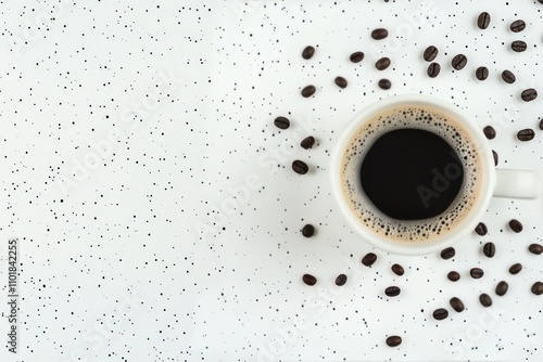 Enjoying a warm cup of coffee with roasted beans scattered on the table