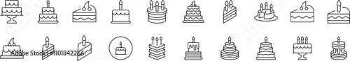 Various Cakes Pack of Thin Icons. Editable Stroke. Suitable for Web Sites, Books, Cards, Apps