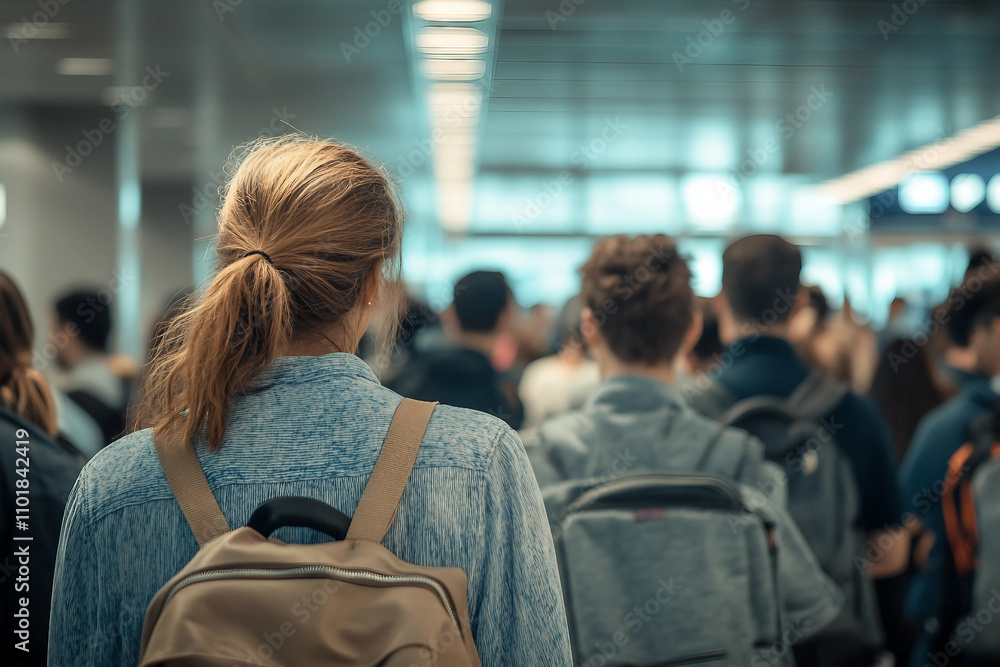 People crowd waiting plane in airport indoor generative AI People crowd waiting plane in airport indoor generative AI