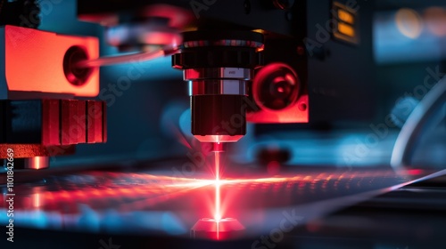 Laser Beam Precisely Cutting Through Transparent Material, Reflecting Scientific Innovation and Efficiency