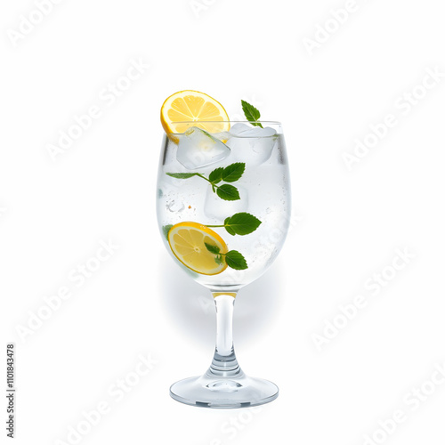 Gin tonic cocktail drink into a glass on white background