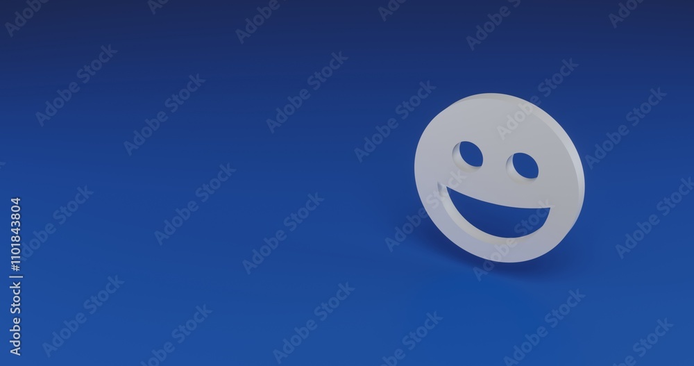 Isolated realistic white laughter face symbol with shadow. Located on the right side of the scene. 3d illustration on transparent background Isolated realistic white laughter face symbol with shadow. Located on the right side of the scene. 3d illustration on transparent background