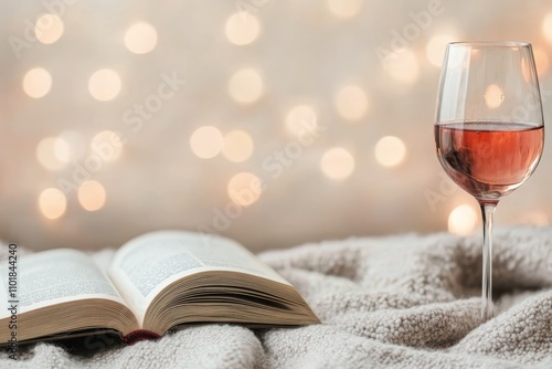 Relaxing evening with a book and a glass of wine in a cozy setting