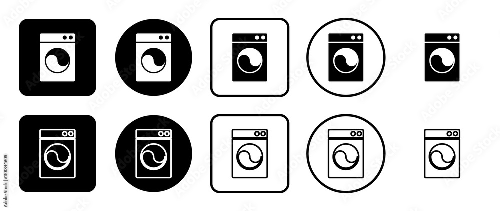 Icon set of washer symbol. Filled, outline, black and white icons set, flat style. Illustration on transparent background Icon set of washer symbol. Filled, outline, black and white icons set, flat style. Illustration on transparent background