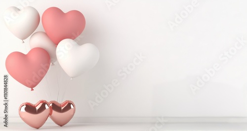Balloons in heart shapes for a celebration or romantic occasion in a bright s...