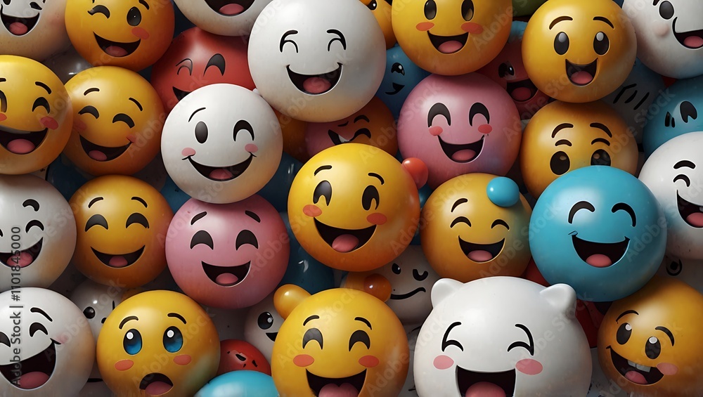 Smiling Emojis: 3D Render of Happy Faces Smiling Emojis: 3D Render of Happy Faces