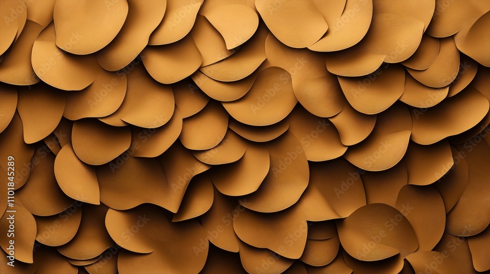 Abstract composition with overlapping, textured, brown petal-like shapes creating a layered pattern in warm tones and smooth gradients