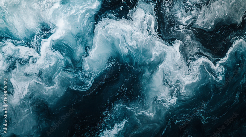 Swirling patterns of blue and white create an abstract oceanic view at night Swirling patterns of blue and white create an abstract oceanic view at night