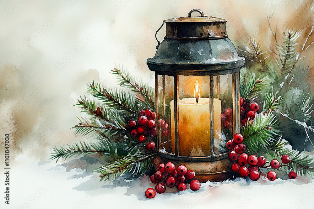 Christmas lantern with candle inside Christmas lantern with candle inside