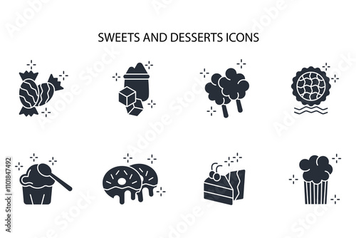 Sweets and desserts icon set.vector.Editable stroke.linear style sign for use web design,logo.Symbol illustration.