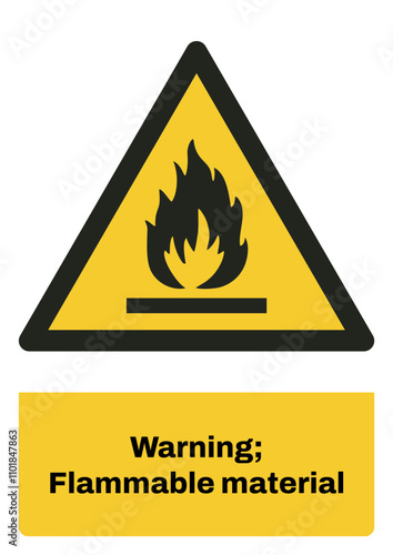 ISO warning safety signs sentence case text_warning ; flammable material_portrait size a4/a3/a2/a1	 
