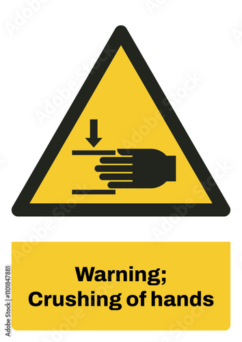 ISO warning safety signs sentence case text_warning ; crushing of hands_portrait size a4/a3/a2/a1	 
