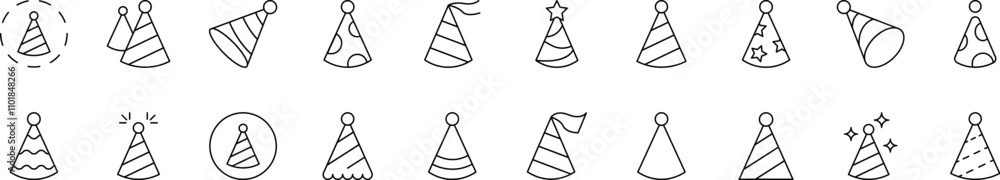 Party Hat Simple Isolated Line Icons Collection. Editable Stroke. Suitable for Web Sites, Books, Cards, Apps Party Hat Simple Isolated Line Icons Collection. Editable Stroke. Suitable for Web Sites, Books, Cards, Apps