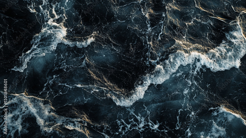Dark ocean waves crashing against the shore under a moody sky during twilight hours Dark ocean waves crashing against the shore under a moody sky during twilight hours