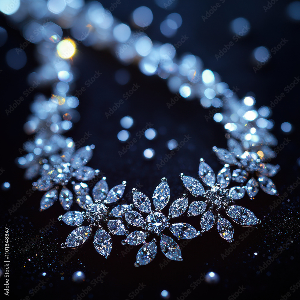 Sparkling Diamond Floral Necklace on Velvet Display Sparkling Diamond Floral Necklace on Velvet Display