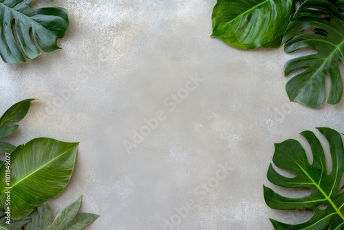 Dense arrangement of tropical green leaves covering the ground in a natural s...