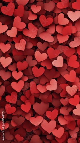 Colorful collection of heart shapes in various shades of red, perfect for dec...
