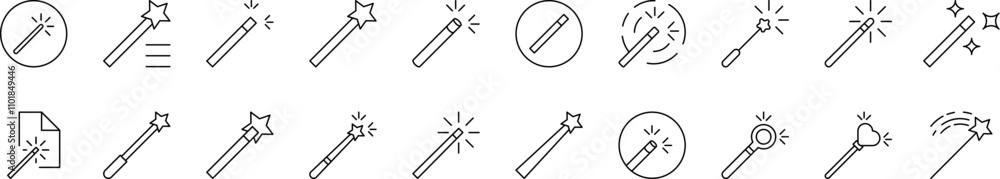 Magic Wand Collection of Thin Icons. Editable Stroke. Suitable for Web Sites, Books, Cards, Apps Magic Wand Collection of Thin Icons. Editable Stroke. Suitable for Web Sites, Books, Cards, Apps