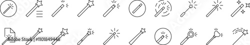 Magic Wand Collection of Thin Icons. Editable Stroke. Suitable for Web Sites, Books, Cards, Apps