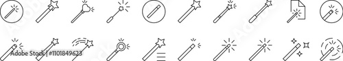 Magic Wand Related Icon Set. Editable Stroke. Suitable for Web Sites, Books, Cards, Apps