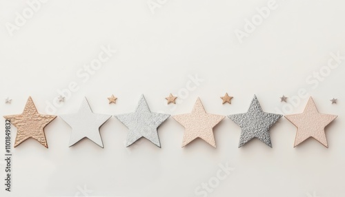 Decorative stars in metallic shades arranged on a light background for festiv...