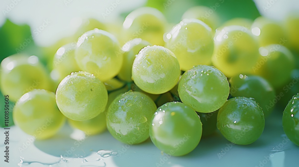Detailed shot of green grapes with light reflections, isolated on white Detailed shot of green grapes with light reflections, isolated on white