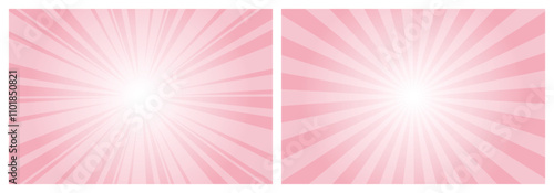 Light blush pink sunburst pattern background. Sunbeam backdrop with rays. Summer Banner. Vector Illustration.