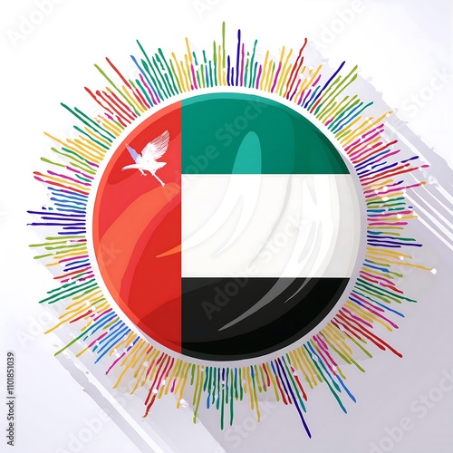 UAE National day, National Day of United Arab Emirates. National Day Concept Design, flag of united Arab emirates in desert background, wave flag of UAE, flag day
 photo