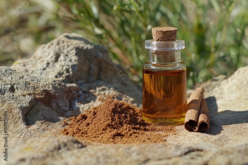 Cinnamon Oil. Essential Cold Immunity Product for Wellness with Aromatic Brown Aroma photo