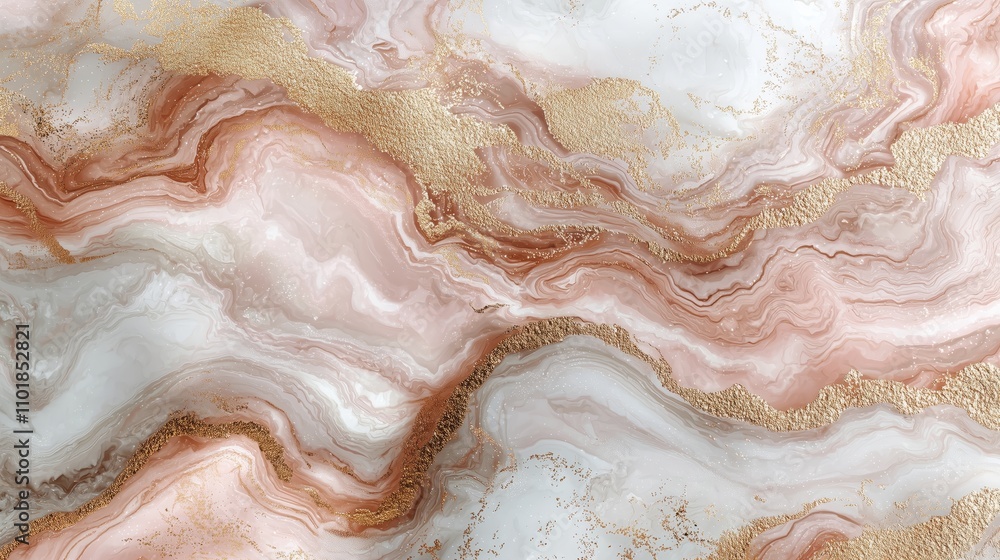 Obraz premium Elegant Abstract Marble Background with Soft Pink and White Swirls Enhanced by Delicate Gold Accents for Modern Decor and Design Projects